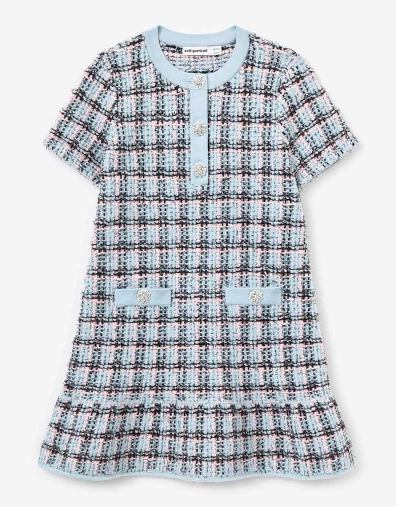 Girls Textured Stripe Knit Dress in Blue