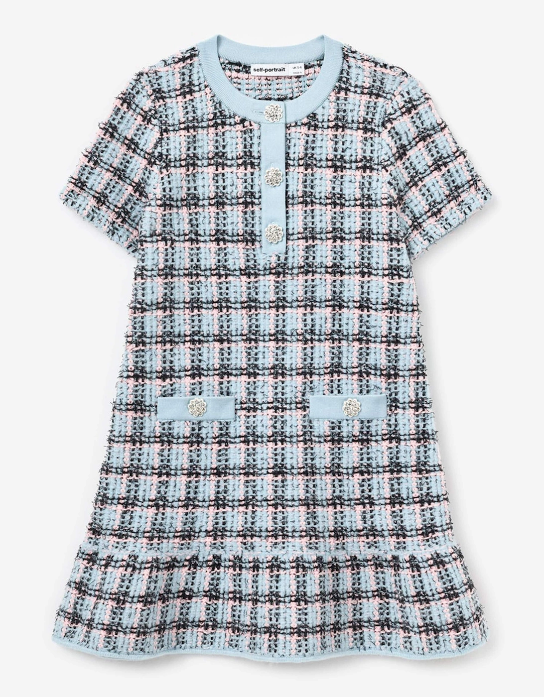 Self Portrait Girls Blue Textured Stripe Knit Dress In  5 Years/6 Years Size 5 Kids