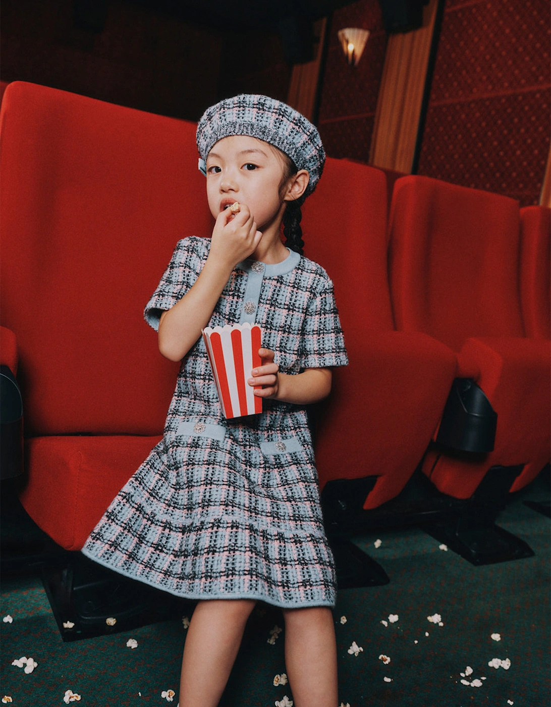 Girls Textured Stripe Knit Dress in Blue