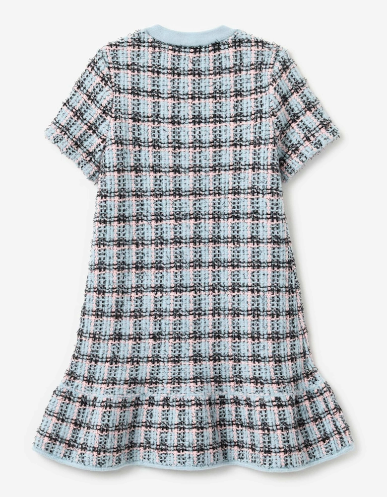 Girls Textured Stripe Knit Dress in Blue