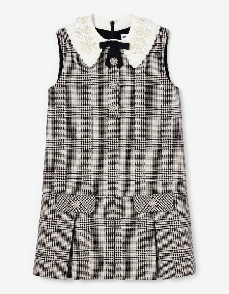 Girls Check Sleeveless Dress in Black