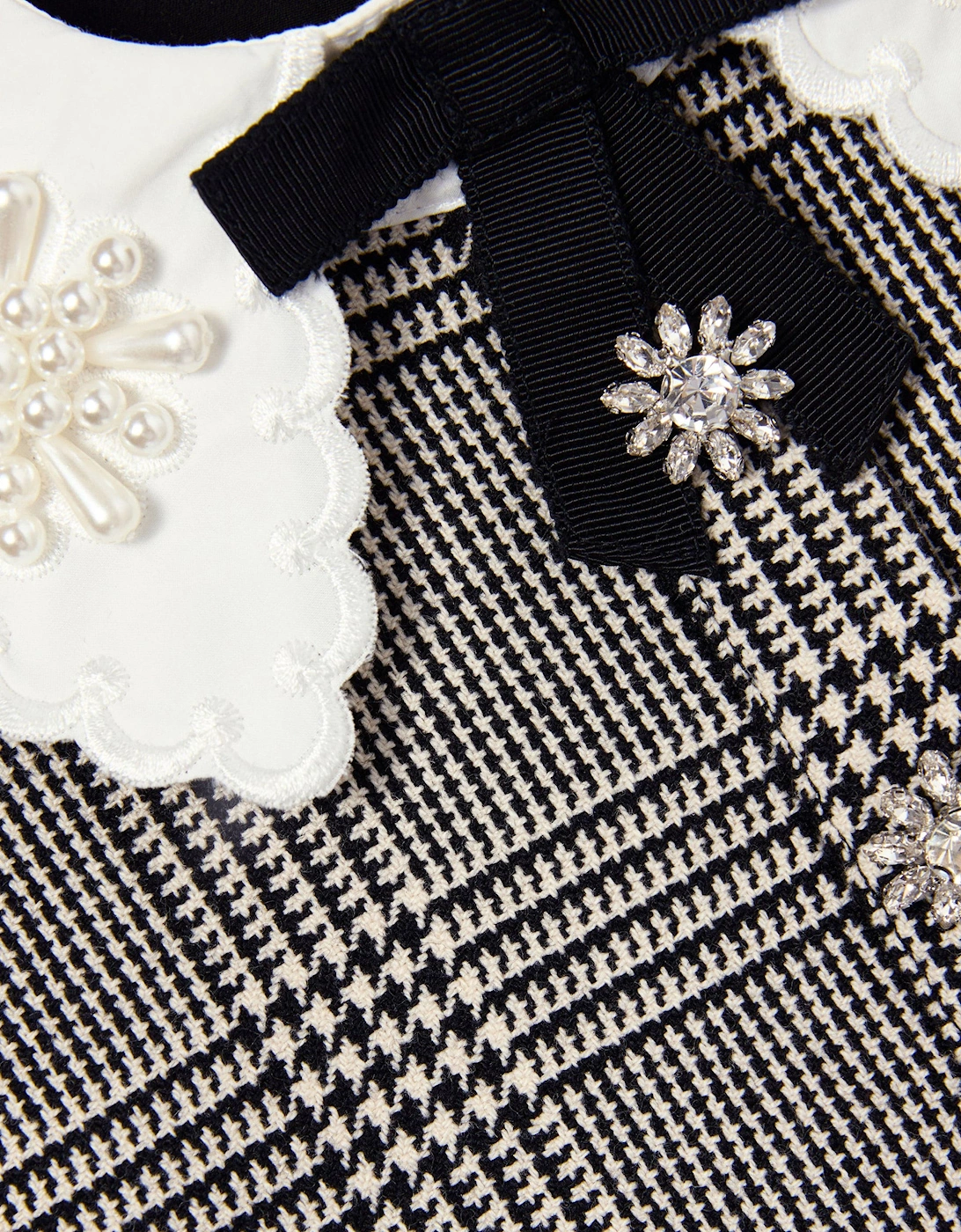 Girls Check Sleeveless Dress in Black