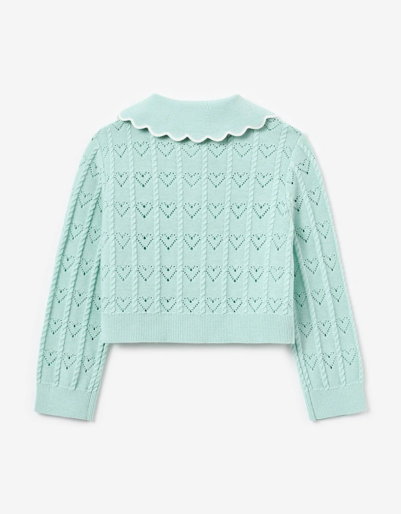 Girls Heart Knit Cardigan in Green