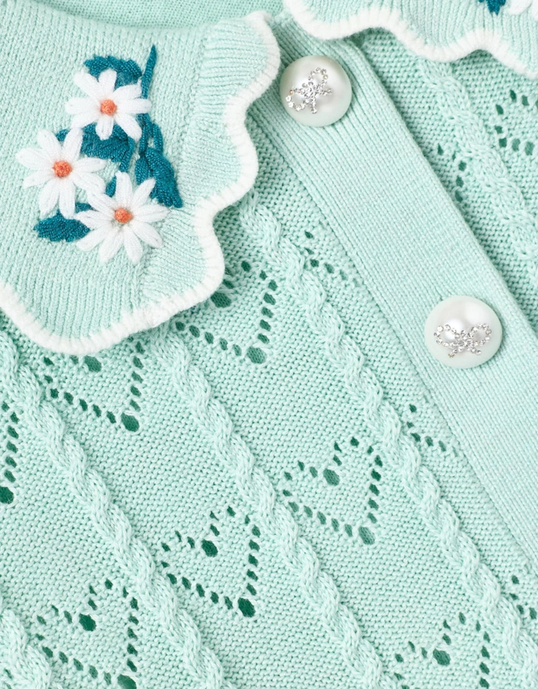 Girls Heart Knit Cardigan in Green
