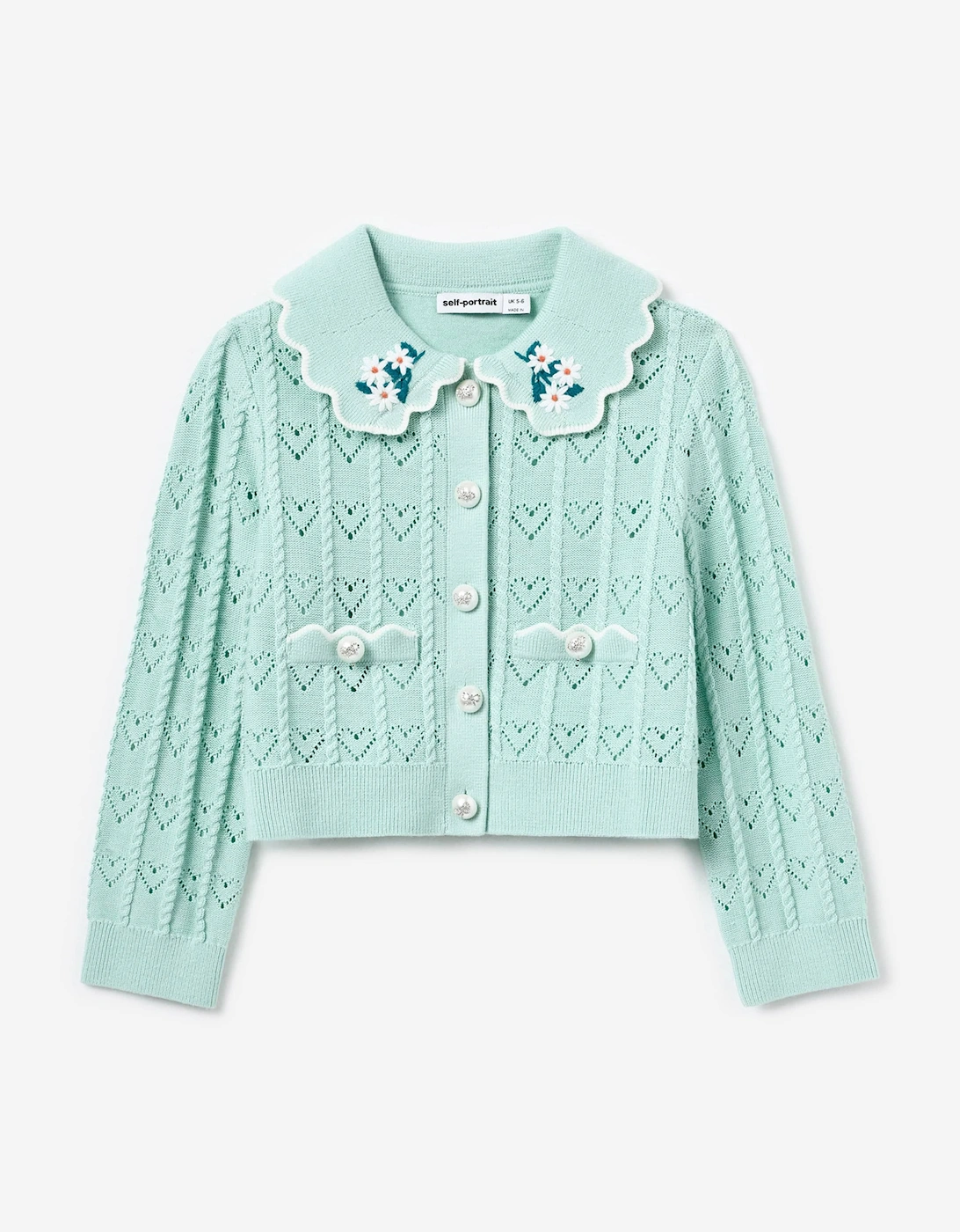 Self Portrait Girls Green Heart Knit Cardigan In  3 Years/4 Years Size 3 Kids