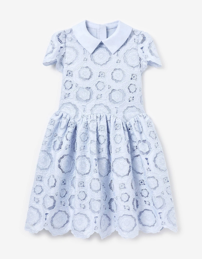 Girls 3D Flower Lace Dress in Blue