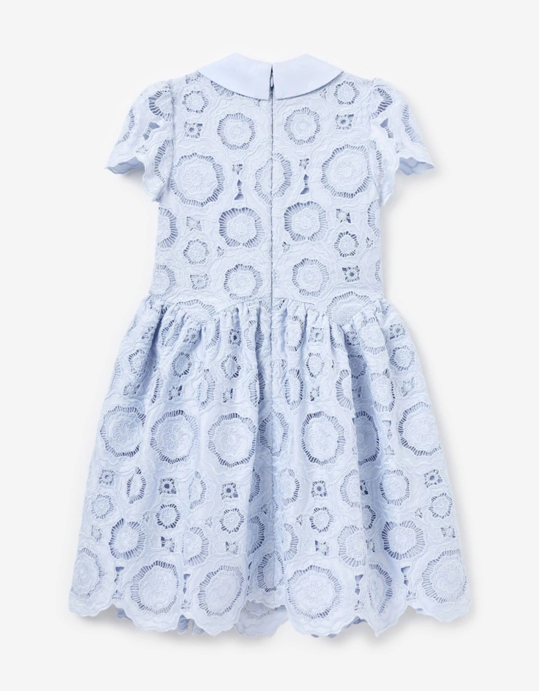 Girls 3D Flower Lace Dress in Blue
