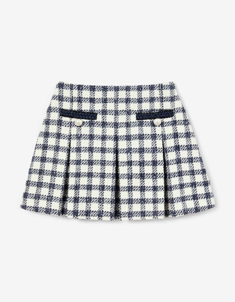 Girls Check Boucle Skirt in Navy