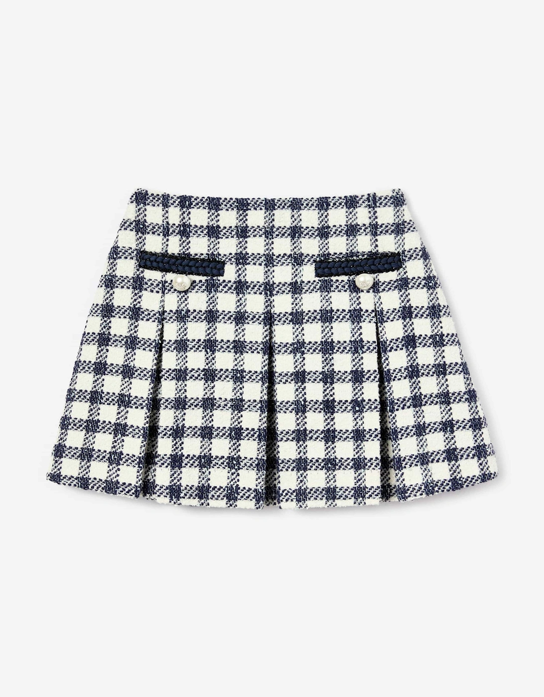 Self Portrait Girls Navy 'S Check Boucle Skirt In  10 Years/11 Years/12 Years Size 10 Kids
