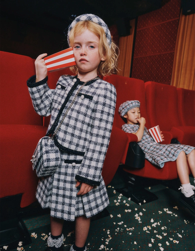 Girls Check Boucle Skirt in Navy