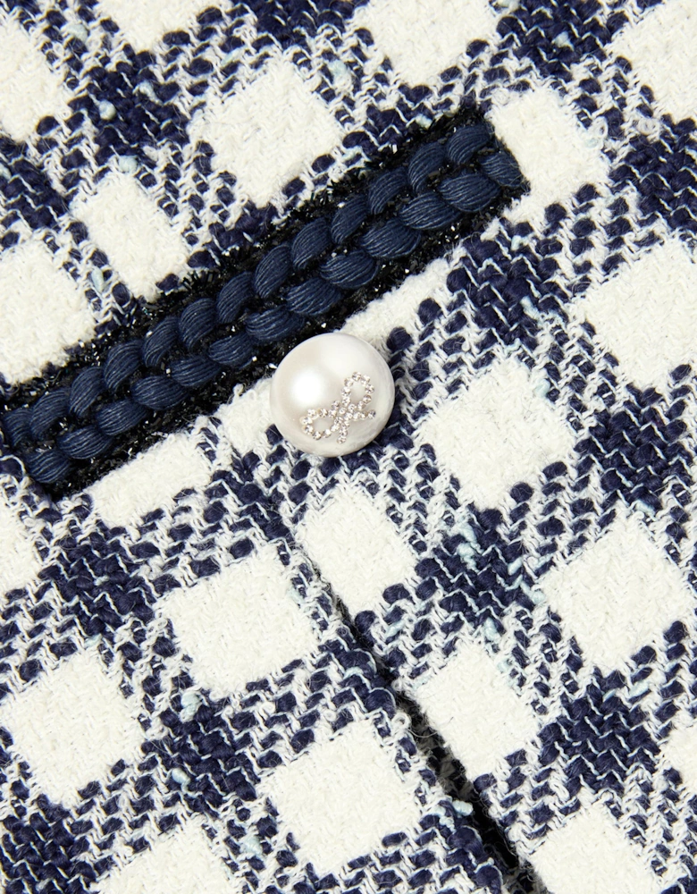 Girls Check Boucle Skirt in Navy