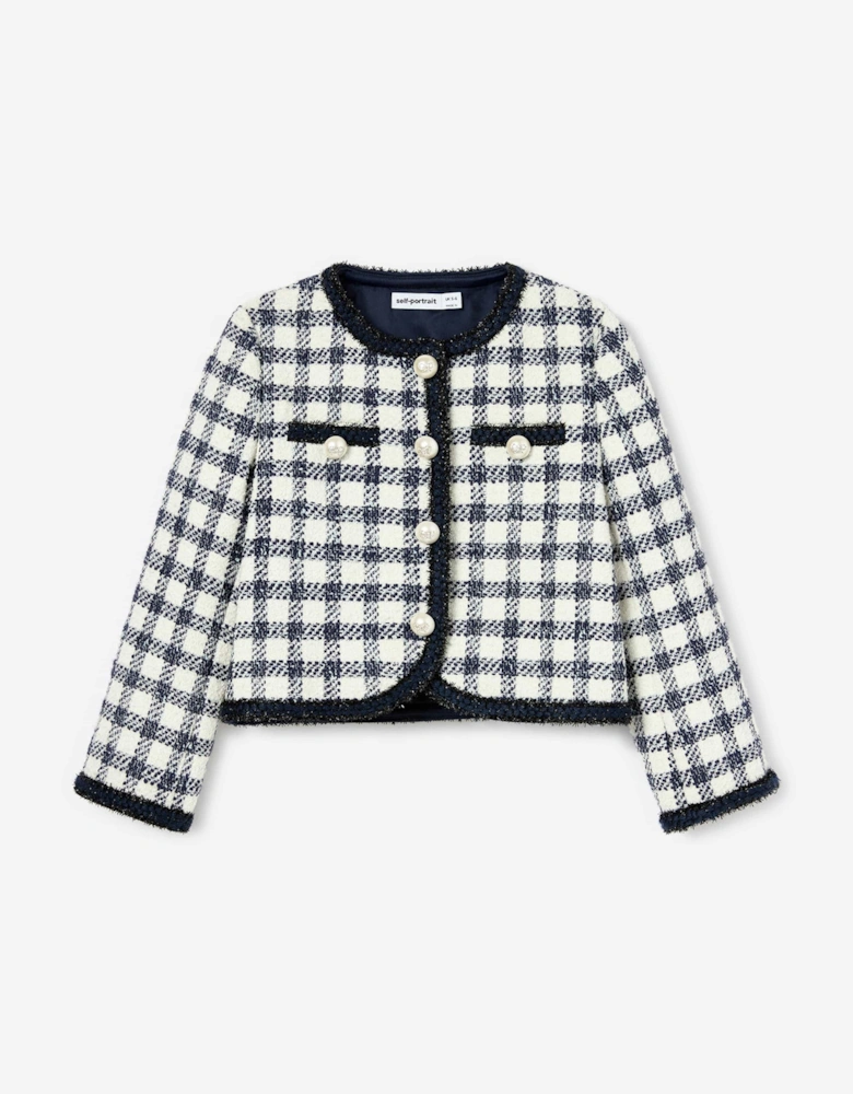 Girls Check Boucle Jacket in Navy