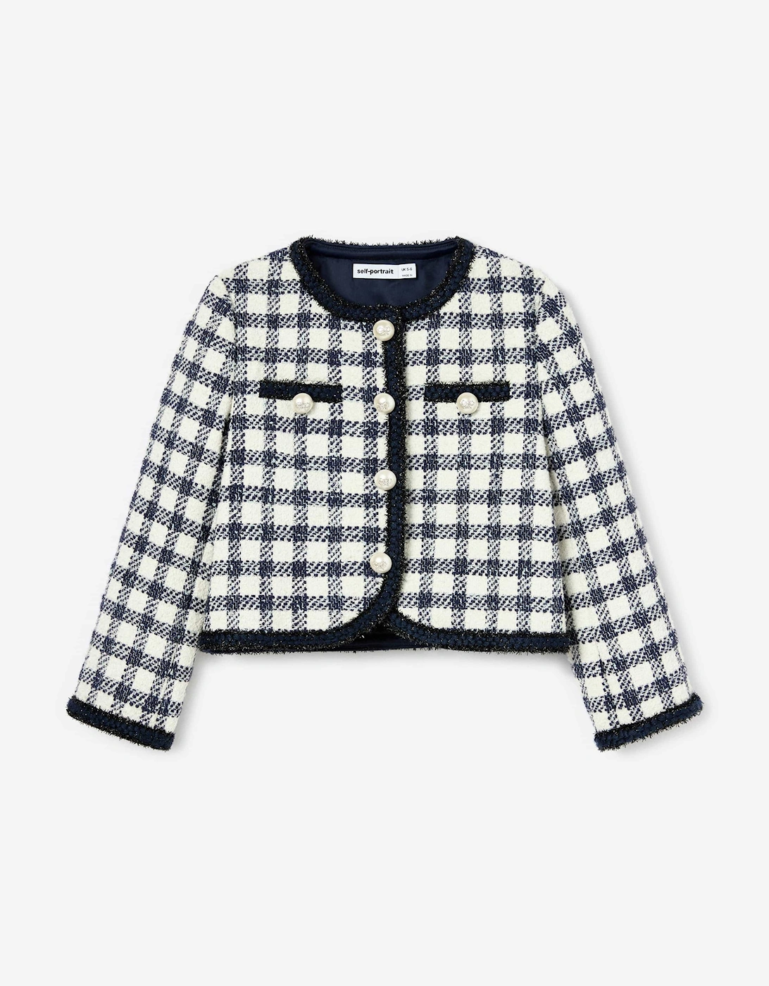 Girls Check Boucle Jacket in Navy, 5 of 4