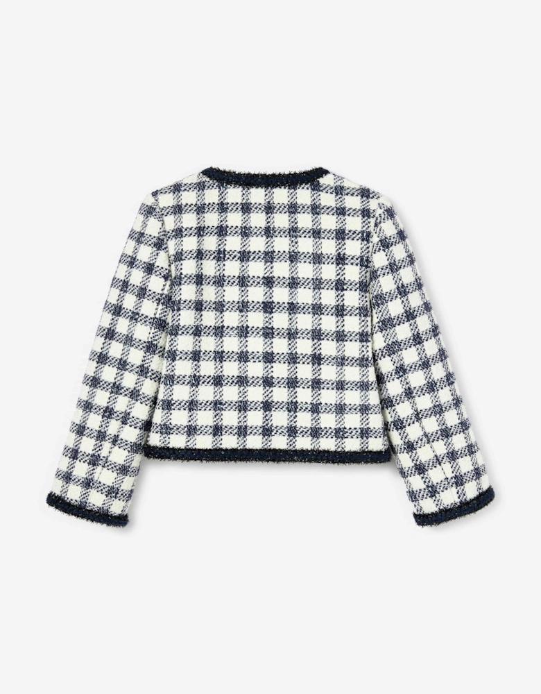 Girls Check Boucle Jacket in Navy