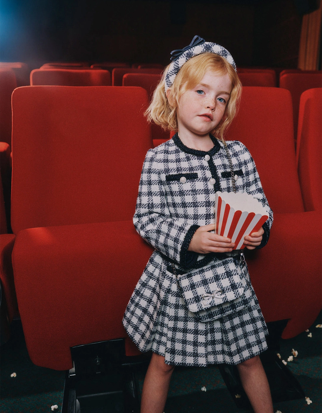 Girls Check Boucle Jacket in Navy