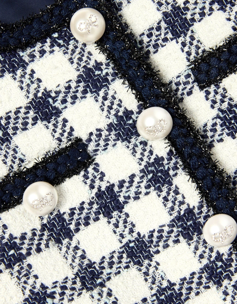 Girls Check Boucle Jacket in Navy
