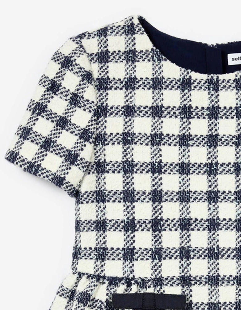 Girls Check Boucle Dress in Navy