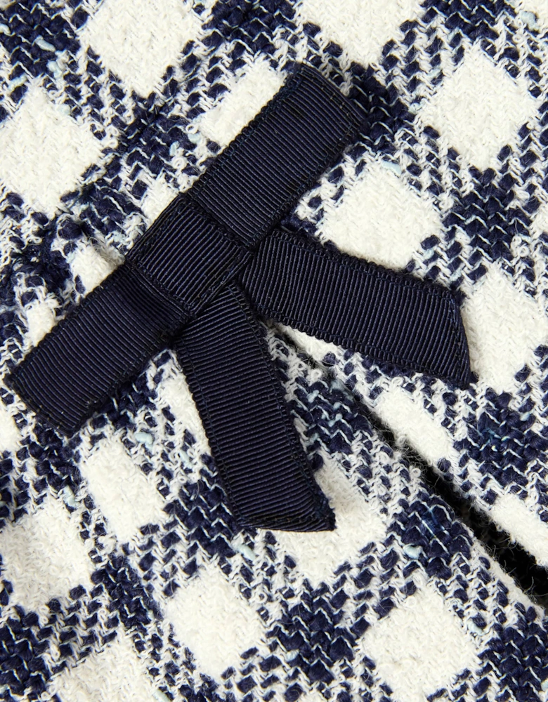 Girls Check Boucle Dress in Navy