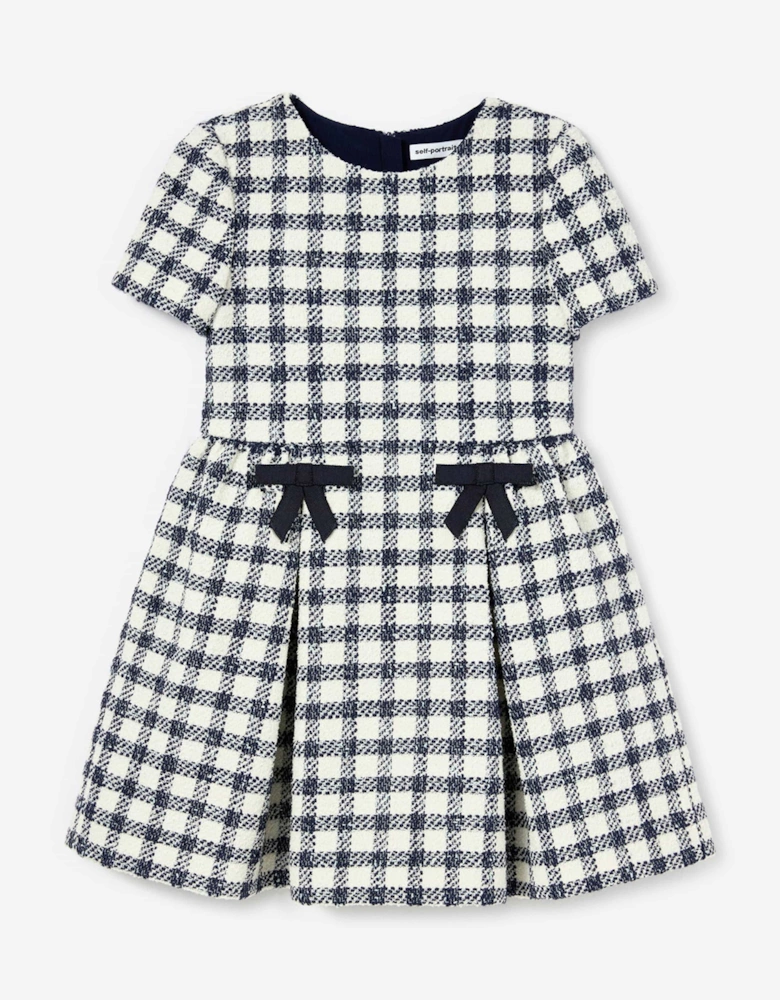 Girls Check Boucle Dress in Navy