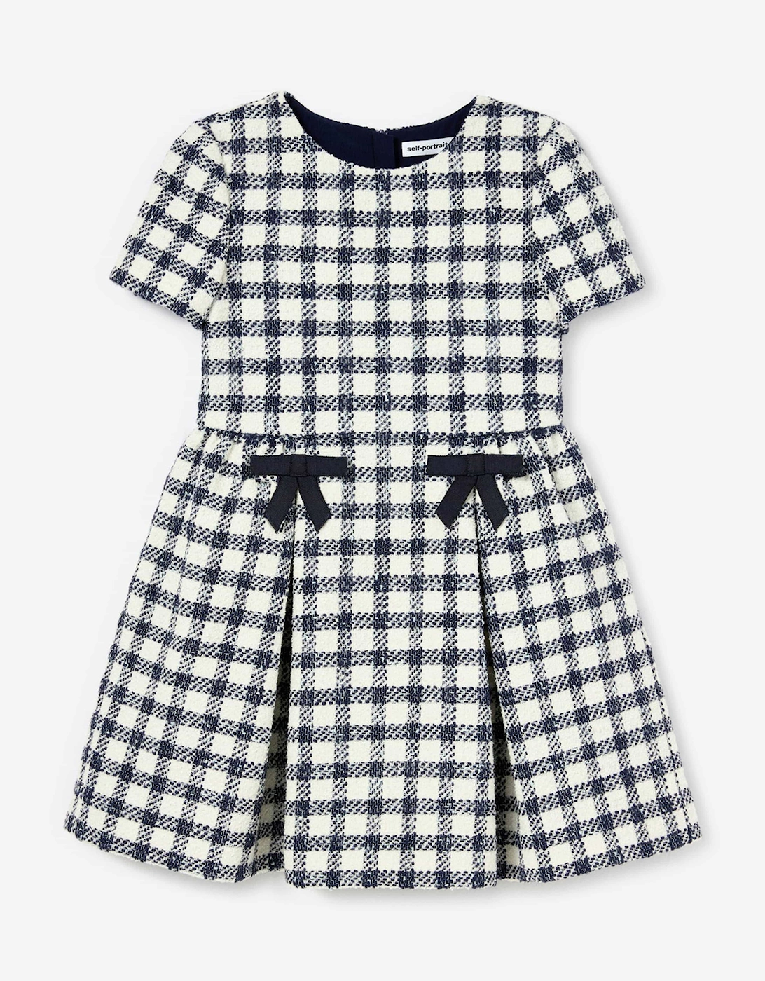 Girls Check Boucle Dress in Navy, 5 of 4