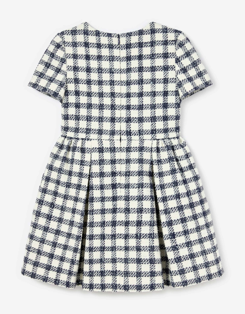 Girls Check Boucle Dress in Navy