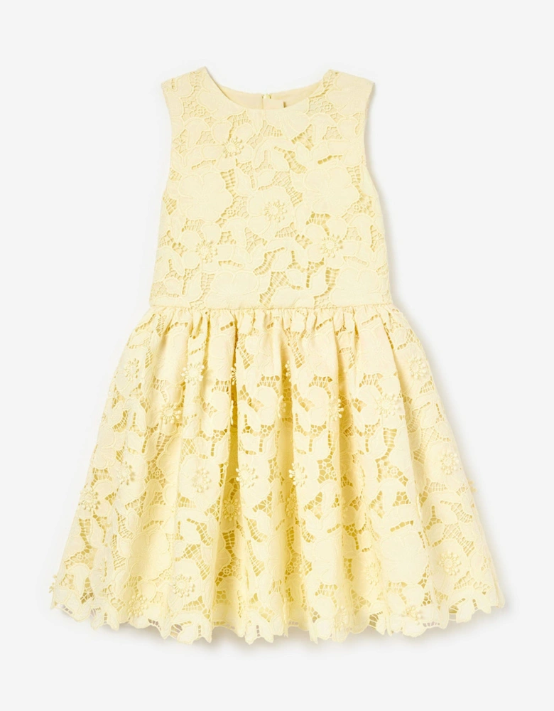 Girls Sleeveless Lace Dress in Yellow