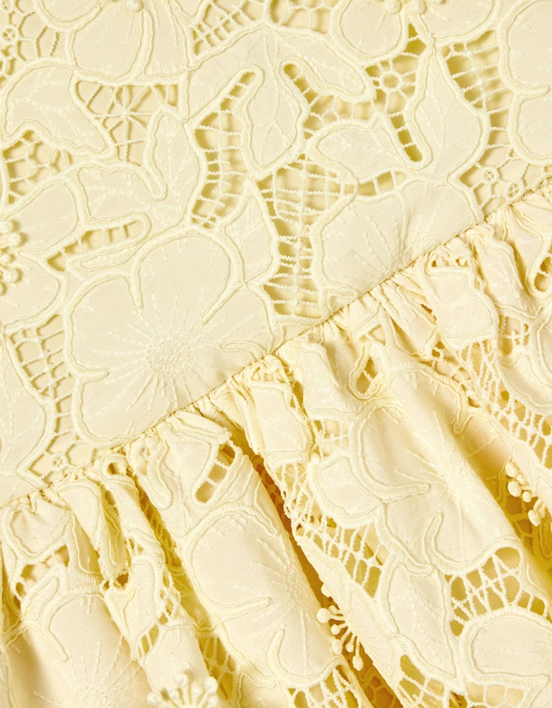 Girls Sleeveless Lace Dress in Yellow