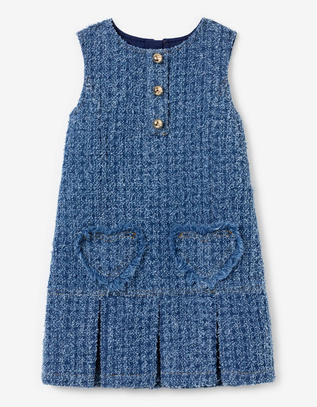 Girls Textured Denim Heart Trim Dress in Blue, 5 of 4