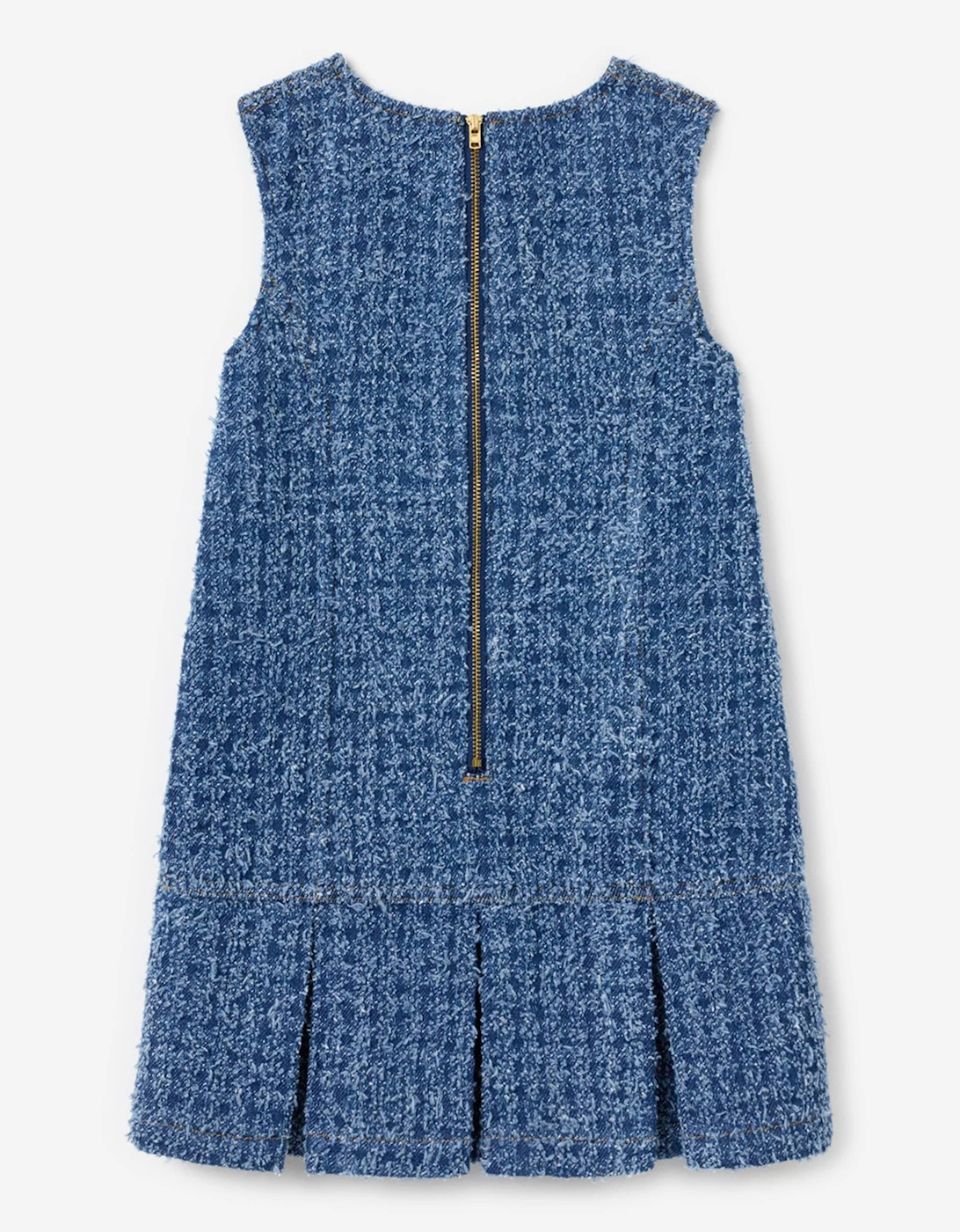 Girls Textured Denim Heart Trim Dress in Blue