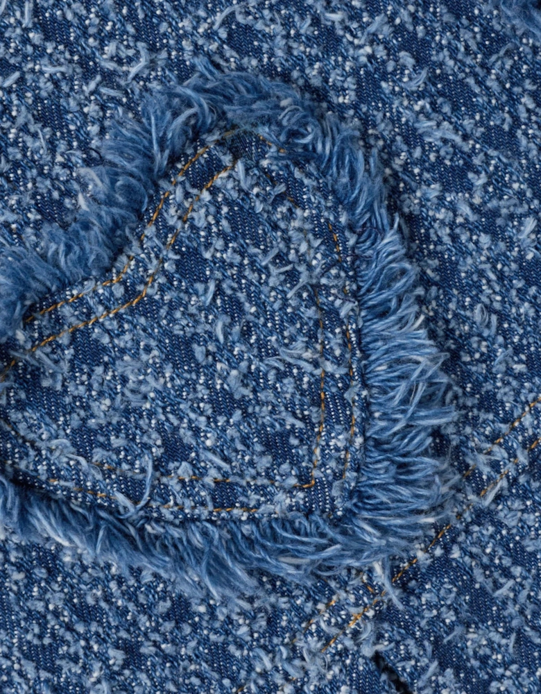 Girls Textured Denim Heart Trim Dress in Blue