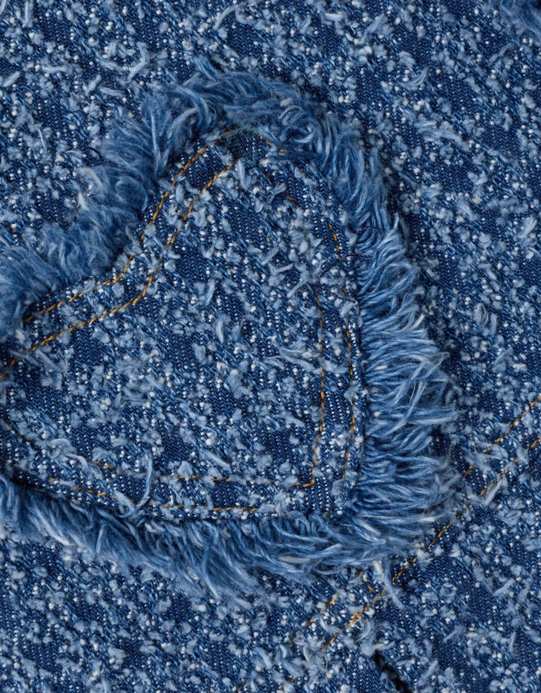 Girls Textured Denim Heart Trim Dress in Blue