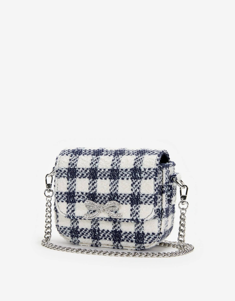 Girls Check Boucle Bag in Navy (14cm)