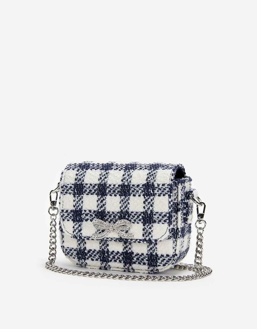 Girls Check Boucle Bag in Navy (14cm)