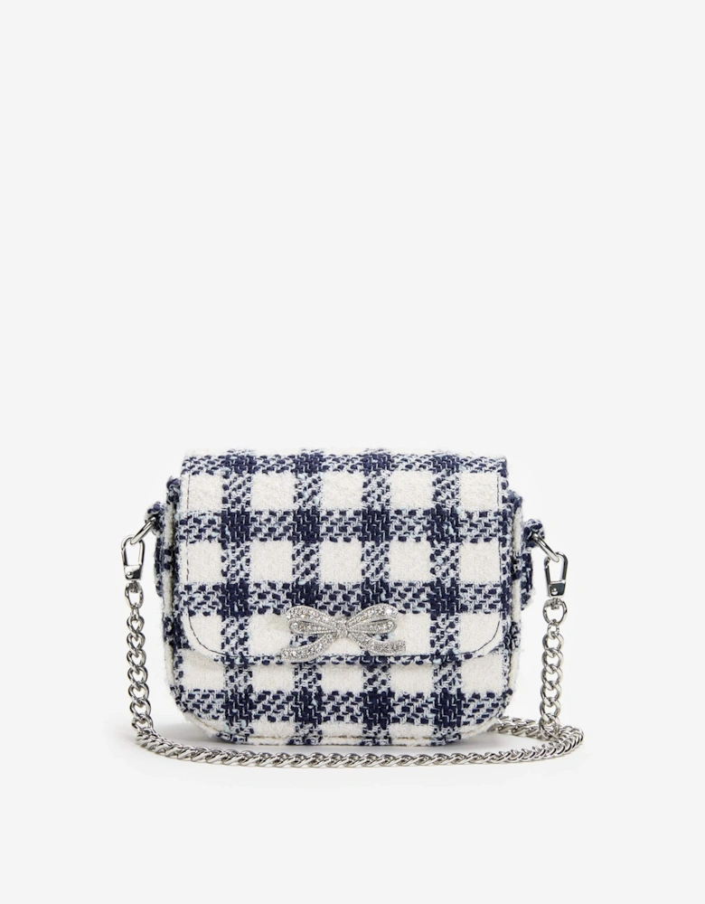 Girls Check Boucle Bag in Navy (14cm)