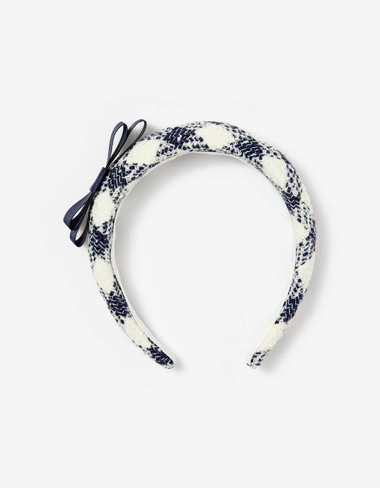 Girls Check Boucle Headband in Navy