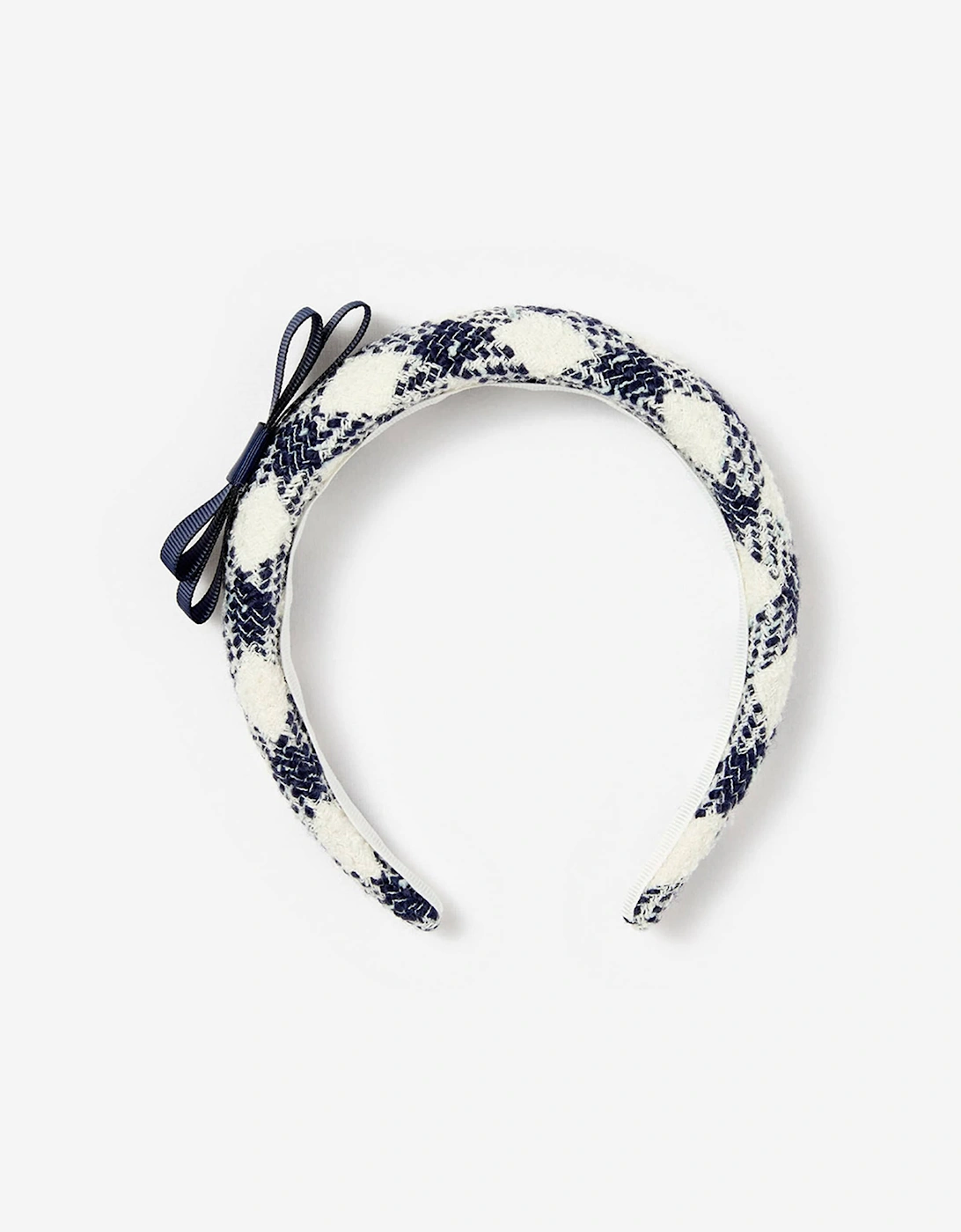 Girls Check Boucle Headband in Navy, 4 of 3