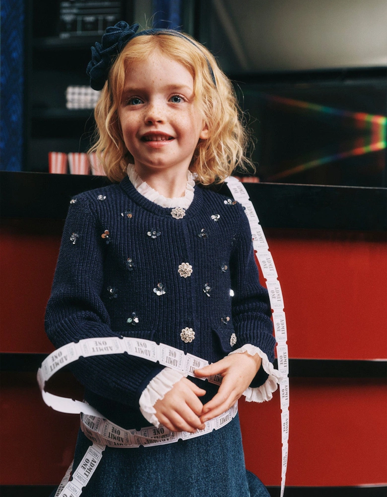Girls Embellished Cardigan in Navy