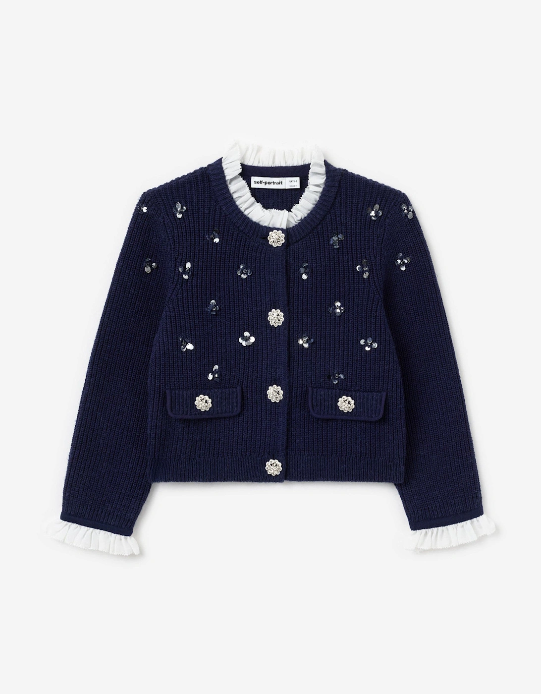 Self Portrait Girls Navy Embellished Cardigan In  4 Years/5 Years Size 4 Kids