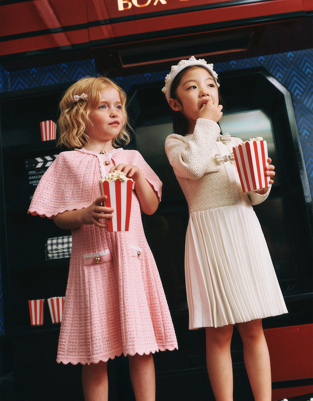 Girls Sequin Knit Bow Trim Dress in Ivory