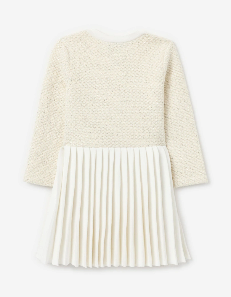Girls Sequin Knit Bow Trim Dress in Ivory