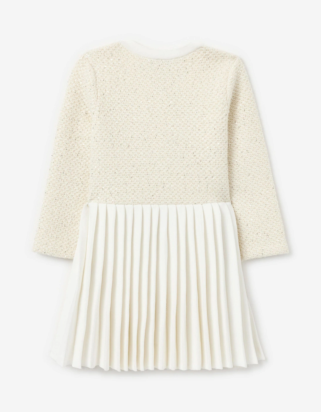 Girls Sequin Knit Bow Trim Dress in Ivory
