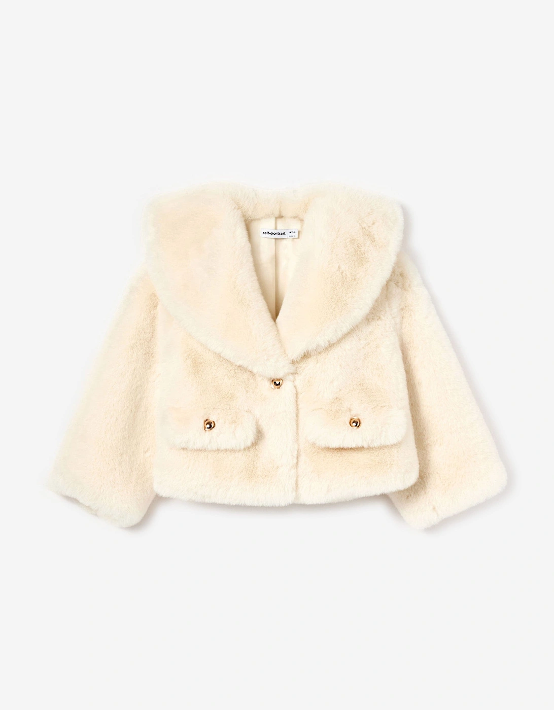 Self Portrait Girls Cream Faux Fur Jacket In Ivory  4 Years/5 Years Size 4 Kids