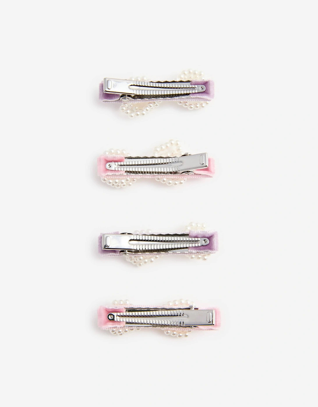 Girls Velvet Pearl Bow Hair Clips in Pink