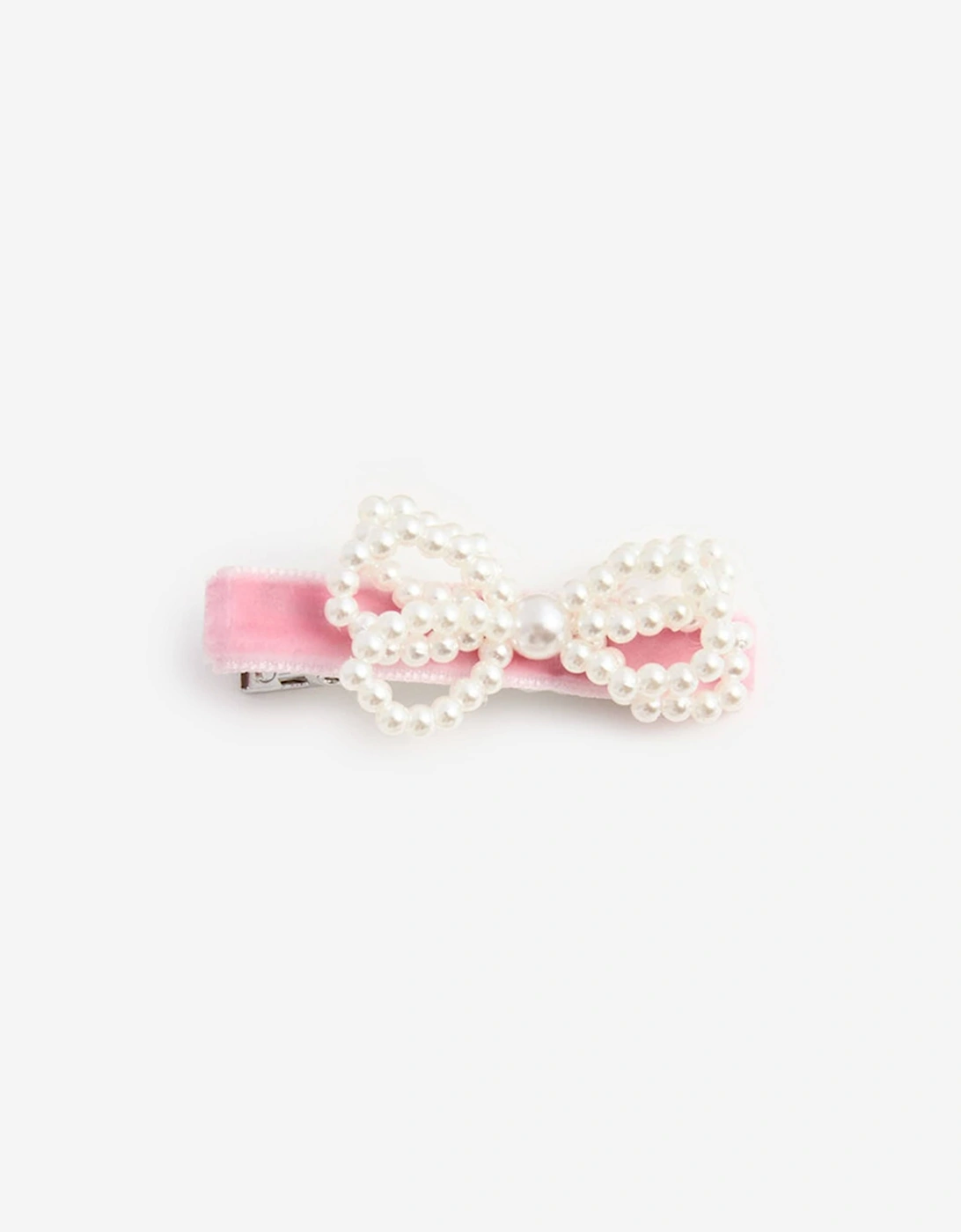 Girls Velvet Pearl Bow Hair Clips in Pink