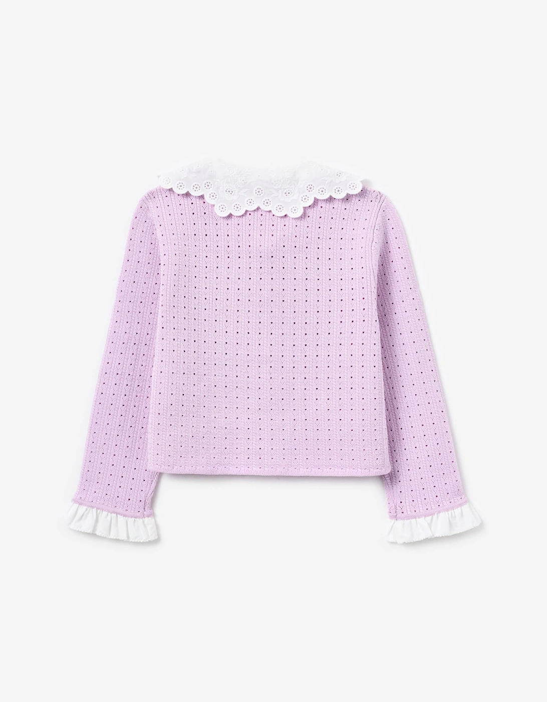 Girls Pointelle Ribbed Knit Cardigan in Pink