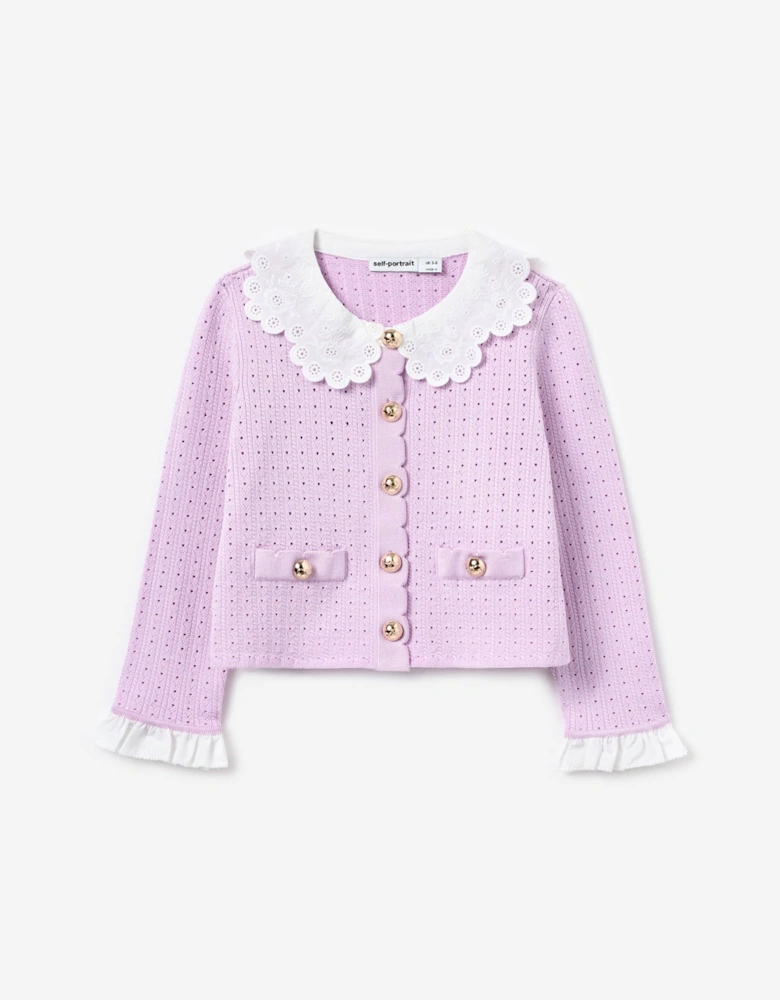 Girls Pointelle Ribbed Knit Cardigan in Pink