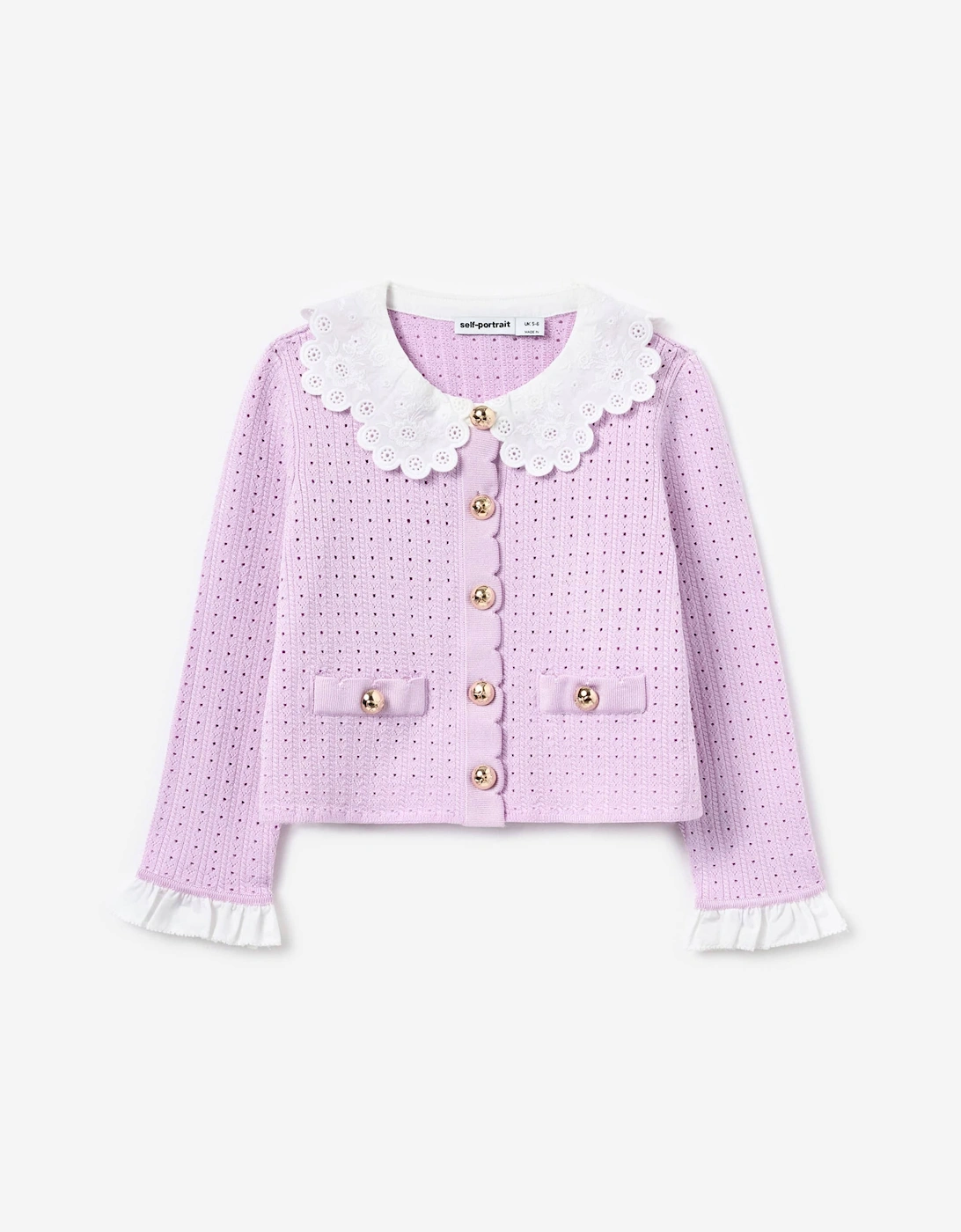 Self Portrait Girls Pink 'S Pointelle Ribbed Knit Cardigan In  7 Years/8 Years Size 7 Kids