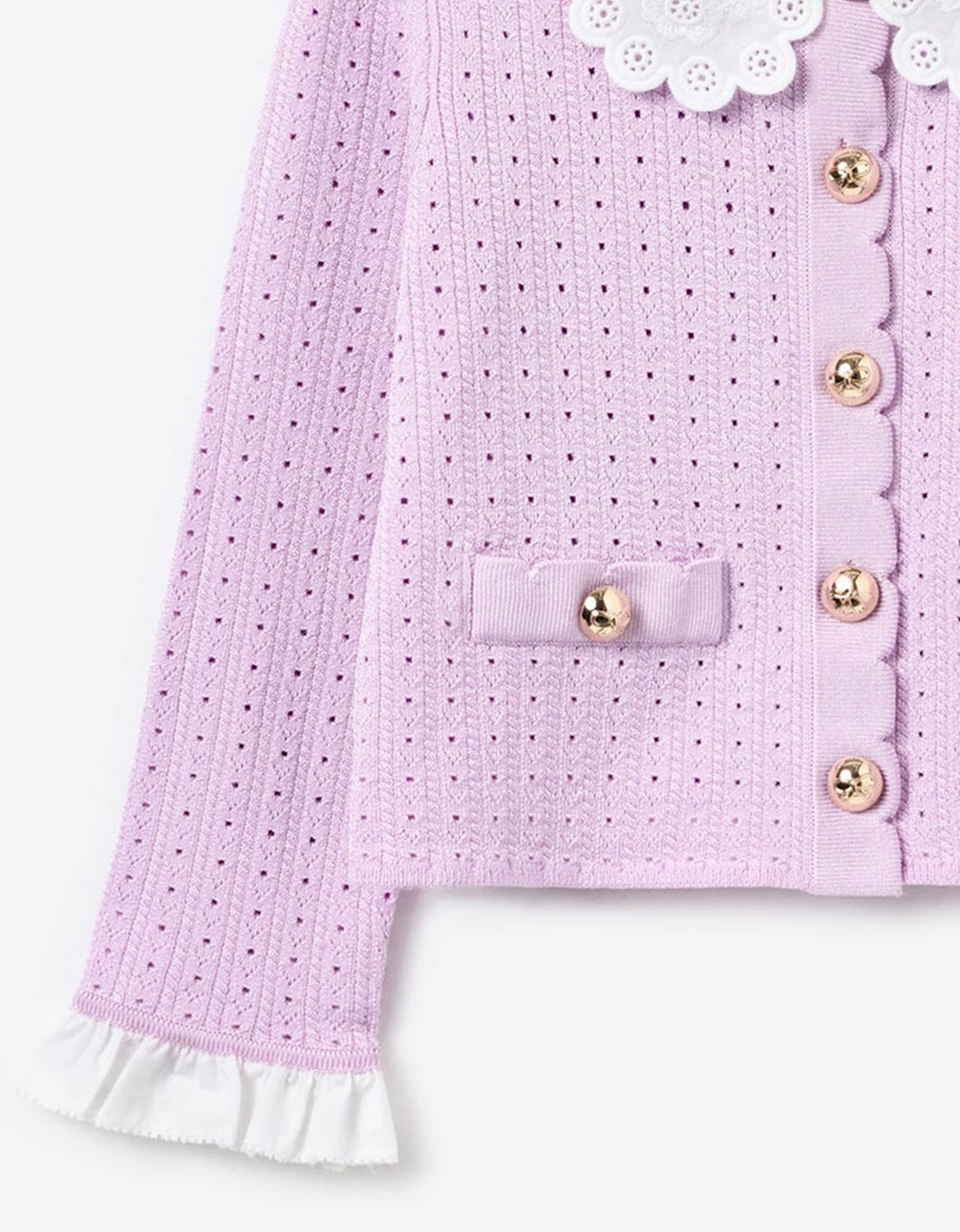 Girls Pointelle Ribbed Knit Cardigan in Pink