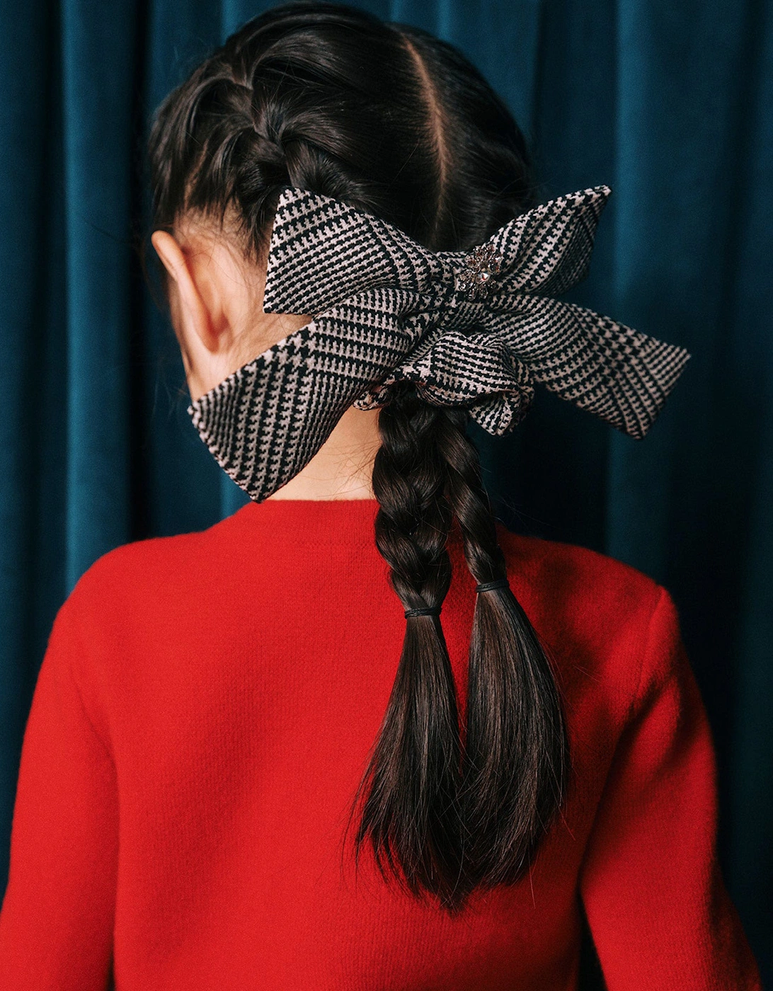 Girls Check Hair Bow in Black