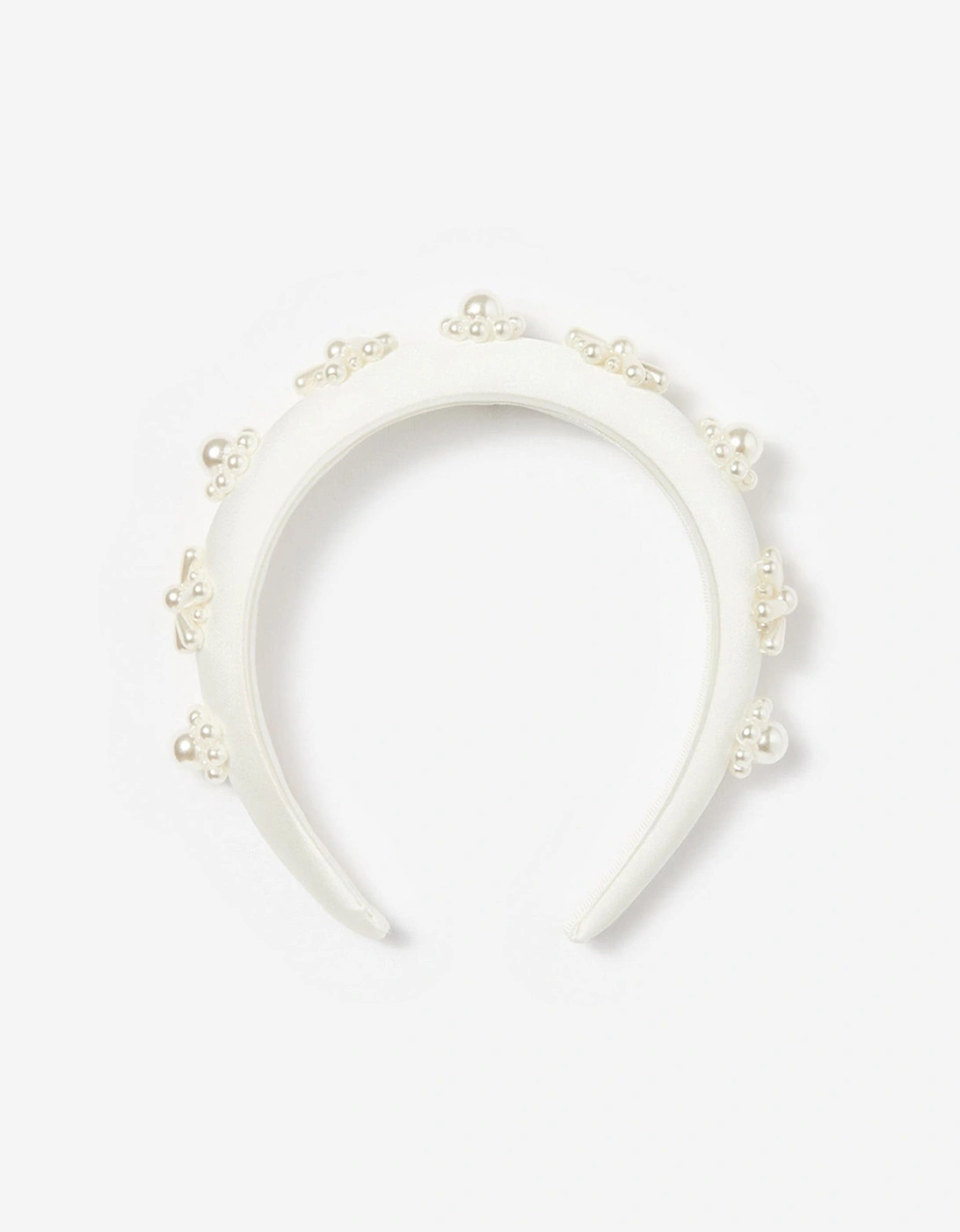 Girls Pearl Flower Satin Headband in White, 4 of 3